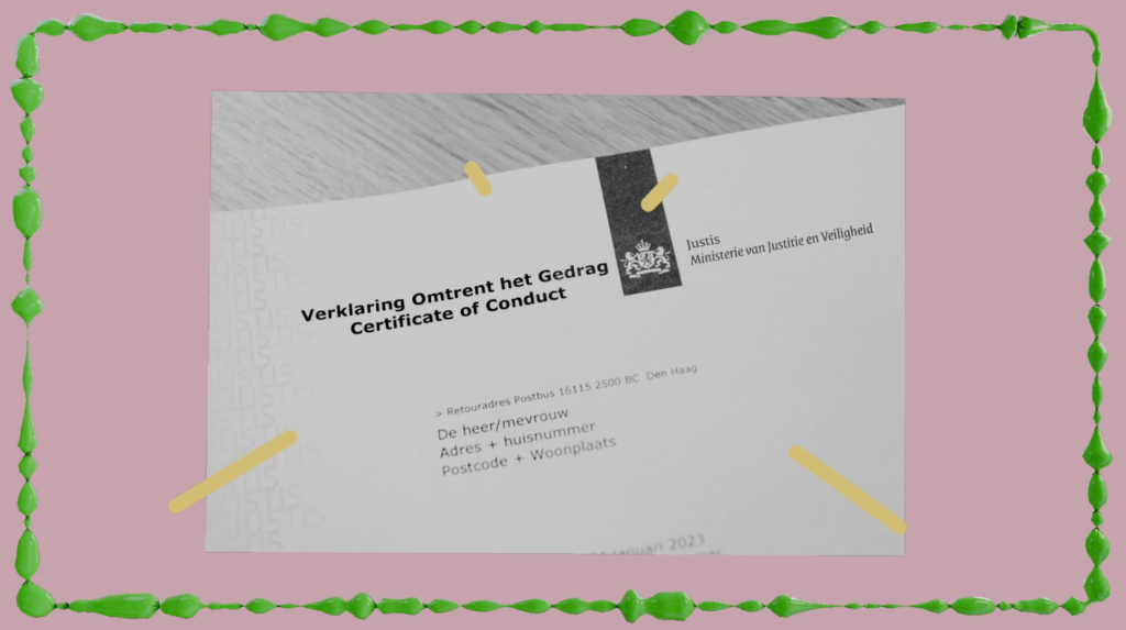 Foto van brief van Justis over VOG